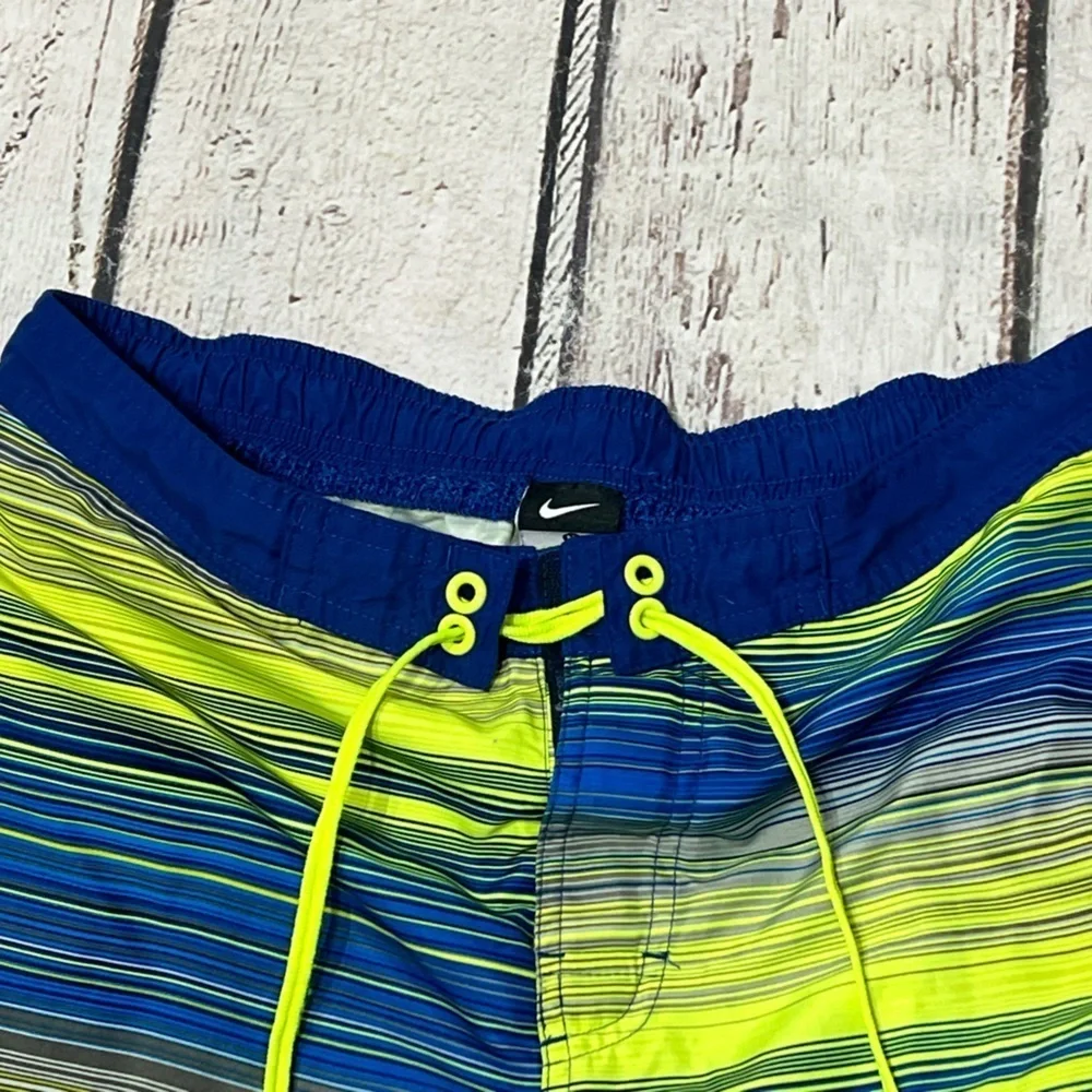 Nike Striped Swim Shorts in Blue and Yellow Swim Trunks Summer Bathing Suit